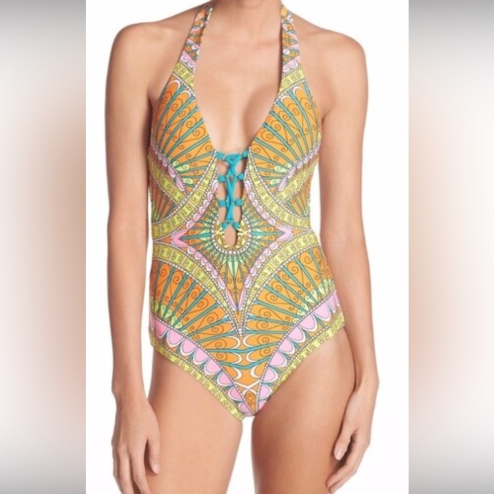 Trina Turk Capri Lace Up One Piece Swimsuit Sz 6